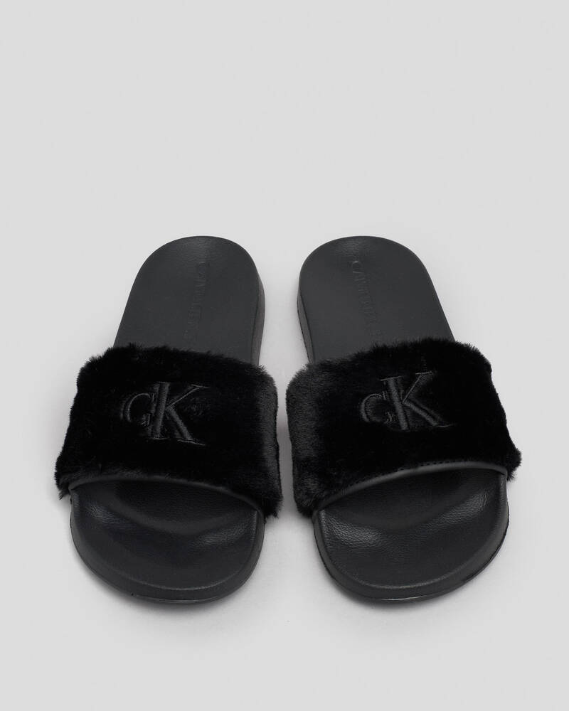 Calvin Klein Fur Slide Sandals for Womens