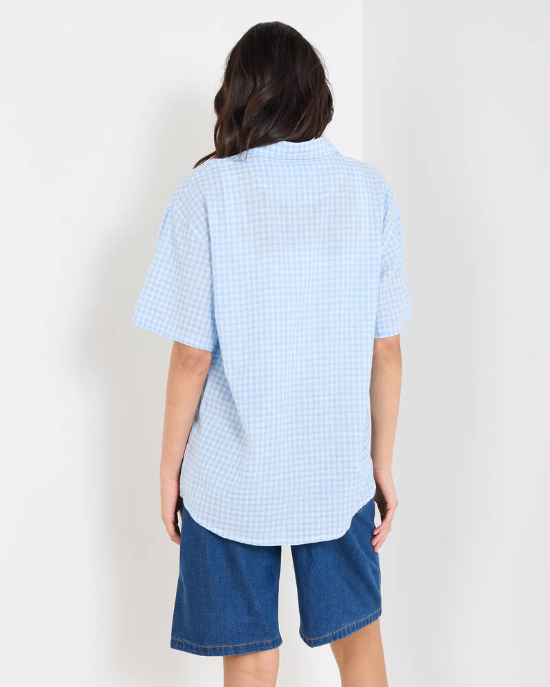 S-Double Card Check Short Sleeve Shirt for Womens