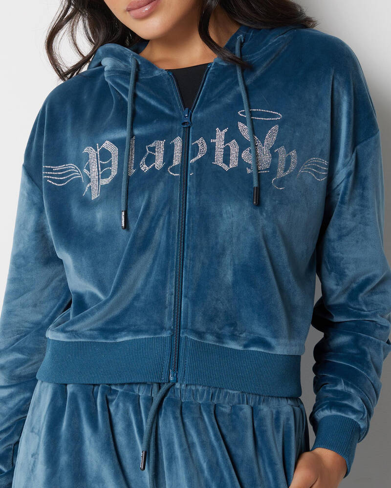 Playboy Bunny Angel Cropped Zip Hoodie for Womens