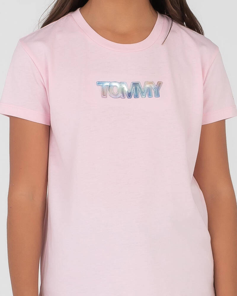 Tommy Hilfiger Girls' Iridescent Badge Logo T-Shirt for Womens