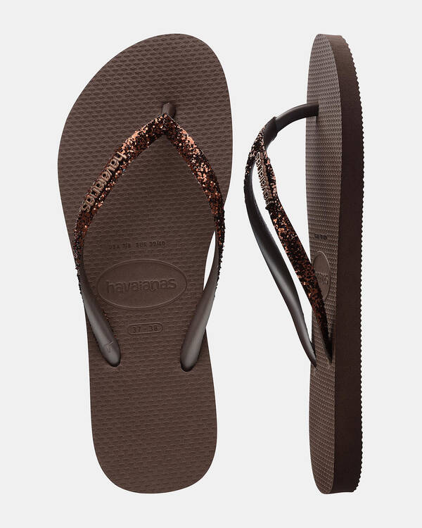 Havaianas Slim Metal Logo Glitter Thongs for Womens