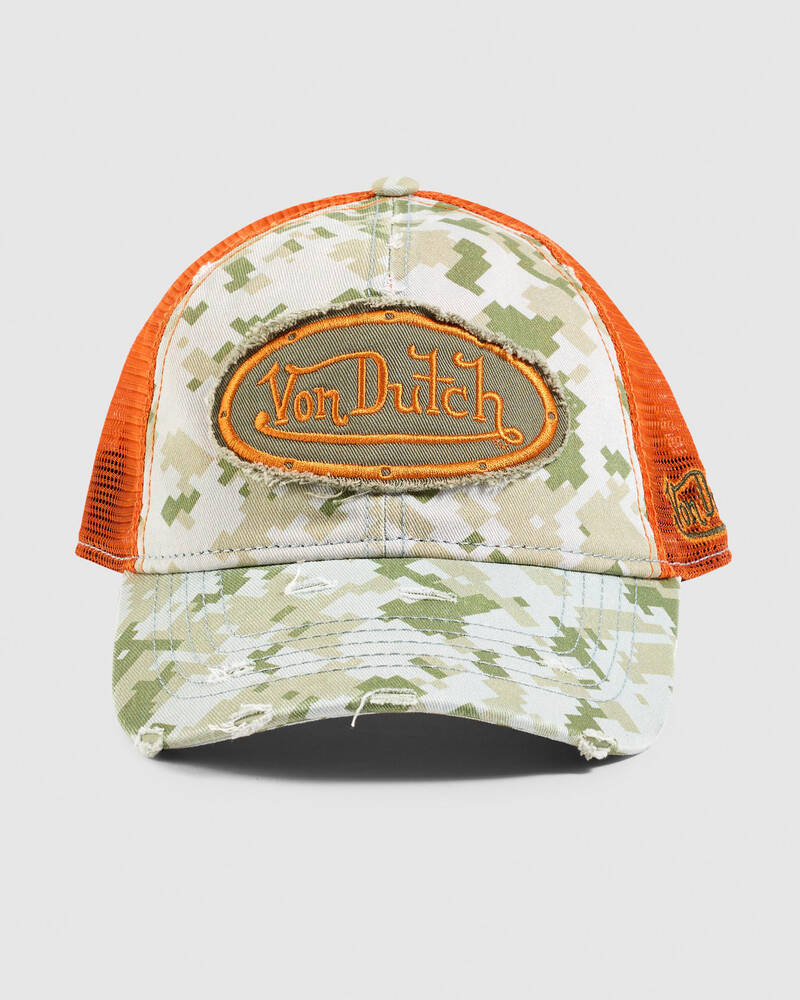 Von Dutch Camo Distressed Trucker Cap for Mens