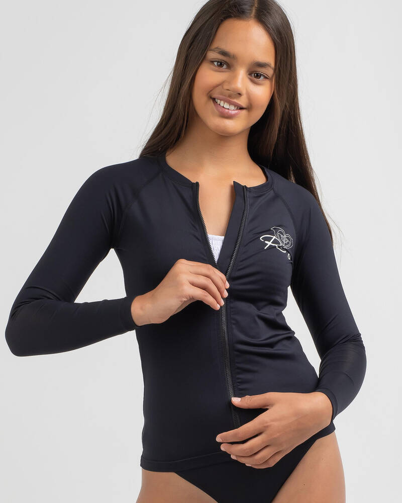 Shop Roxy Girls' Core Long Sleeve Rash Vest In Anthracite Fast