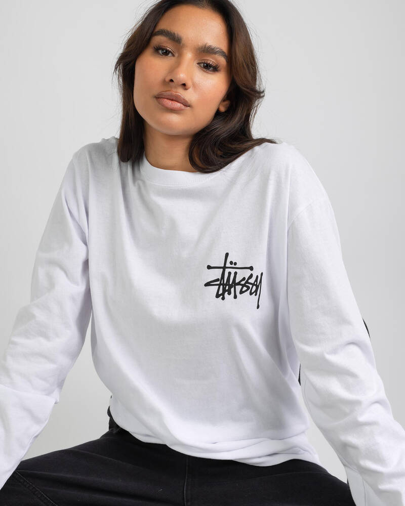 Stussy Graffiti Long Sleeve Boyfriend T-Shirt for Womens