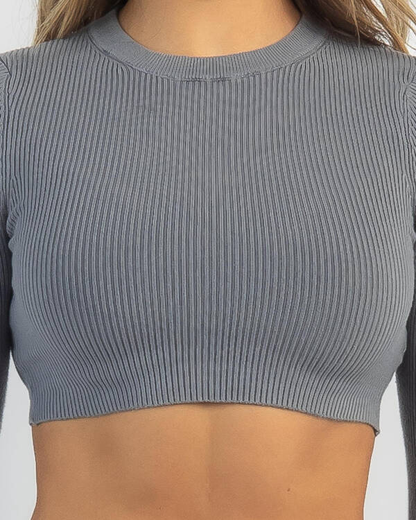 Ava And Ever Basic Long Sleeve Knit Crop Top for Womens