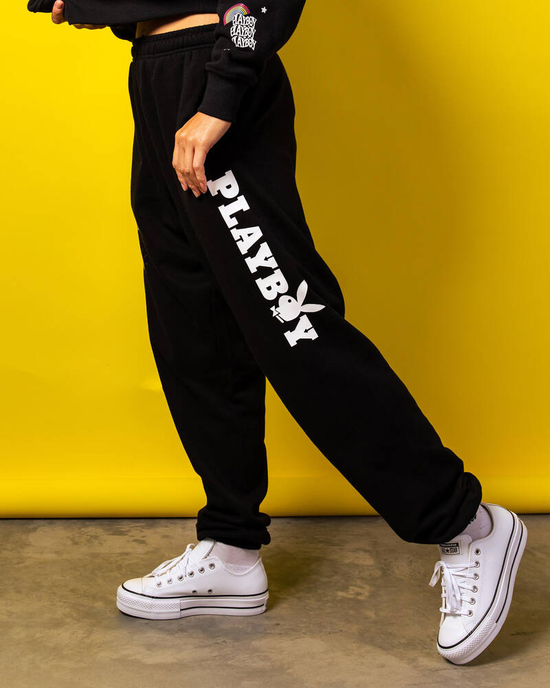 Shop Playboy Sticker Bunny Track Pants In Black Fast Shipping & Easy