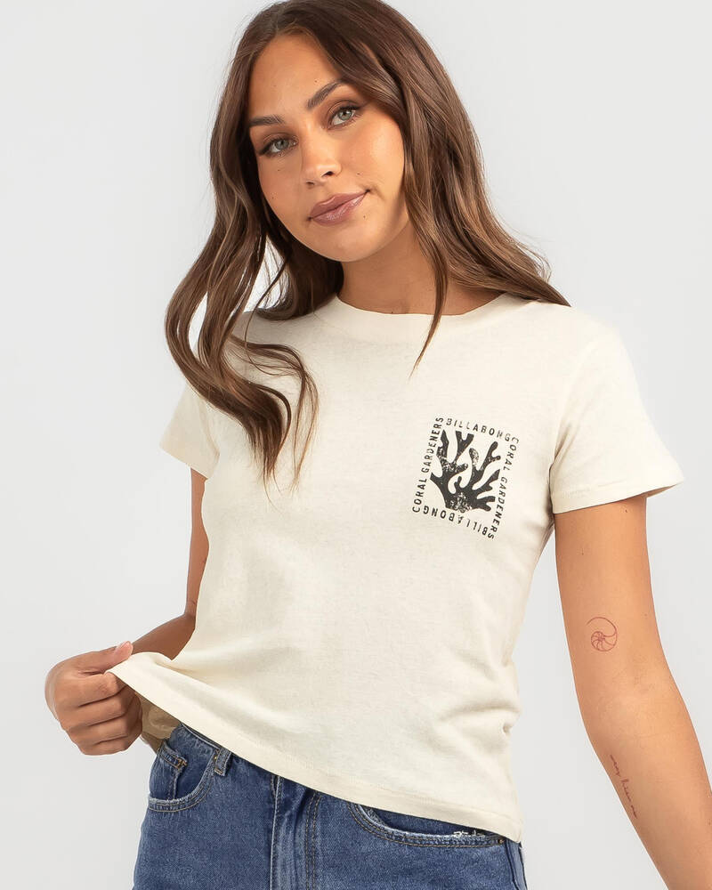 Billabong Coral Gardener Shrunken Tee In White Cap FREE