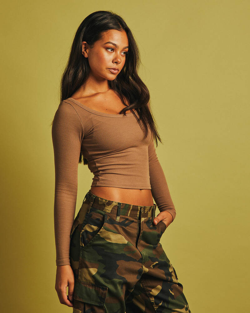 Mooloola Basic Scoop Neck Long Sleeve Top for Womens