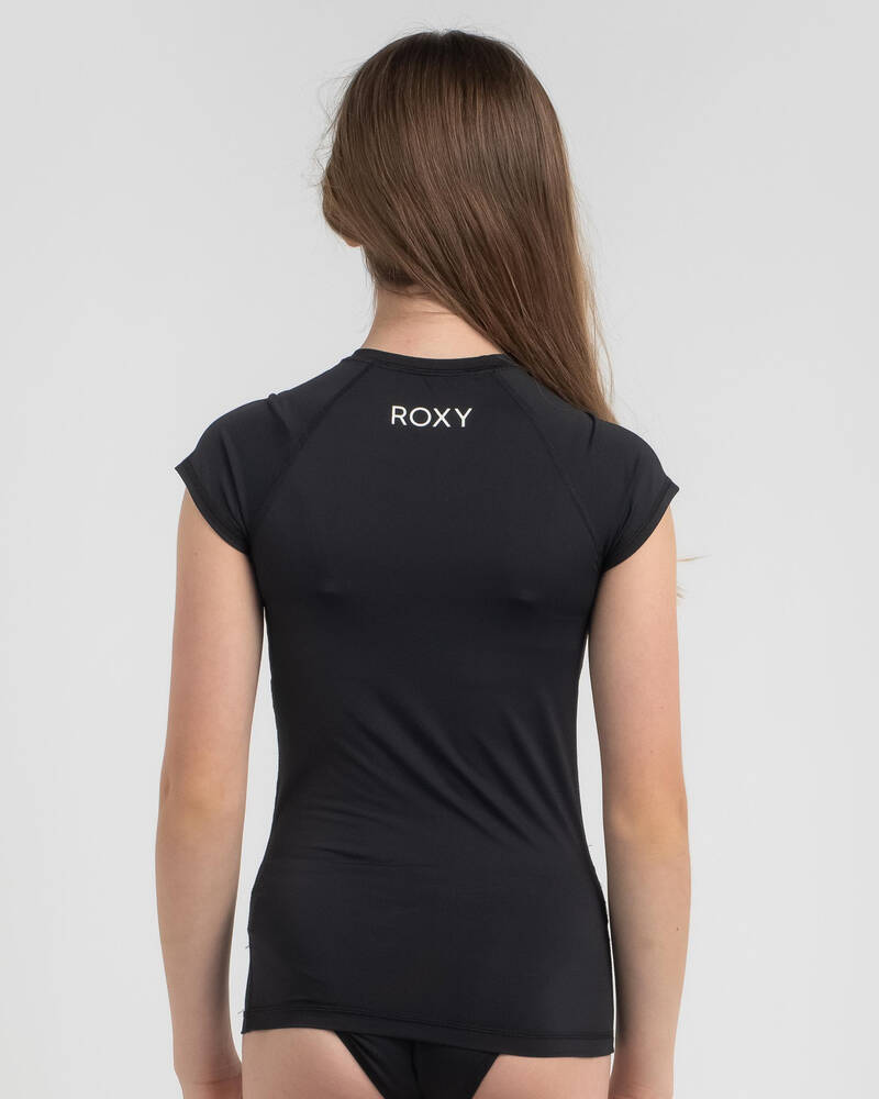 Shop Roxy Girls' Beach Classics Short Sleeve Rash Vest In Anthracite ...