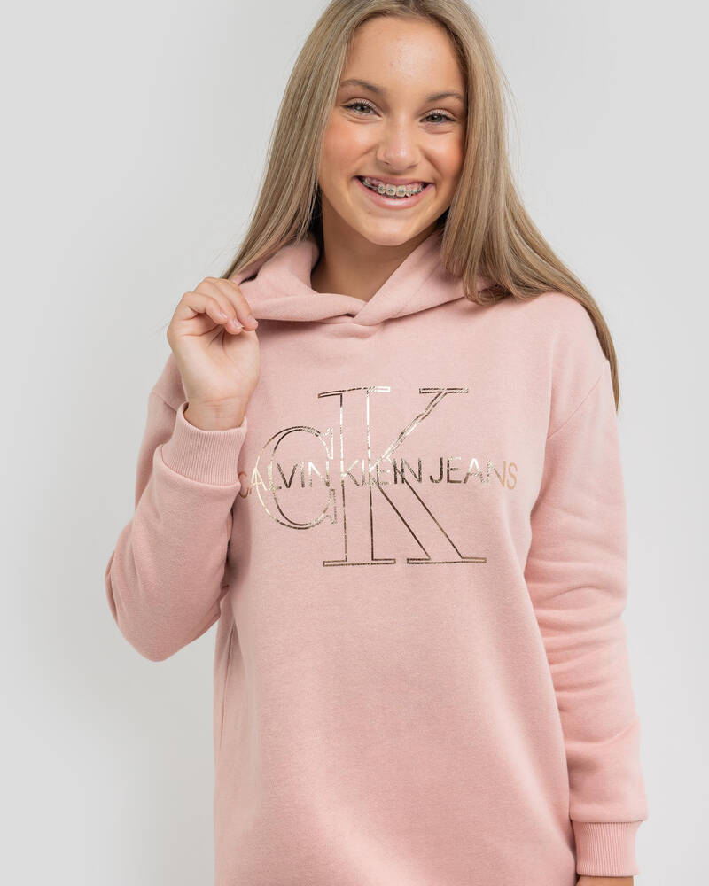 Calvin Klein Girls' Monogram Outline Hoodie Dress for Womens