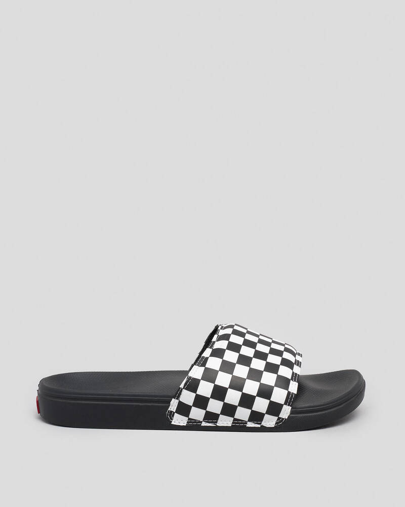Shop Vans La Costa SlideOn Slides In (Checkerboard) True White/black Fast Shipping & Easy