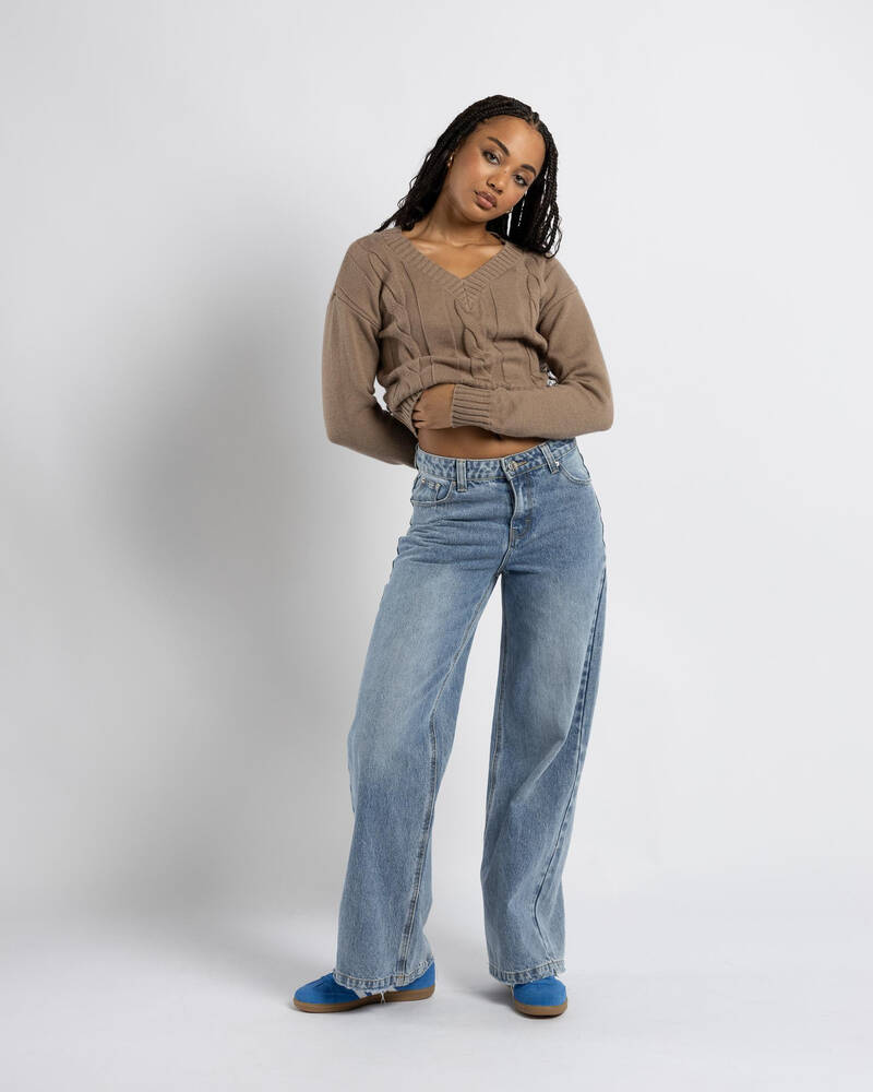 Mooloola Dee Cable V Neck Knit Jumper for Womens