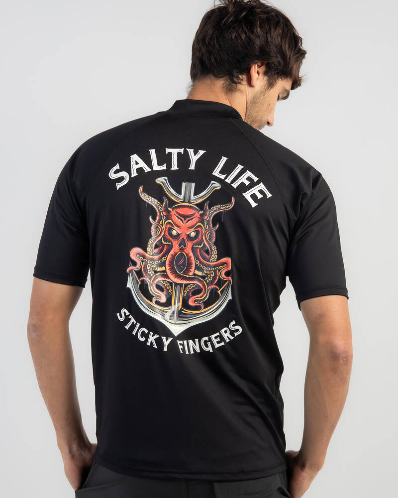 Salty Life Sticky Fingers Short Sleeve Rash Vest for Mens