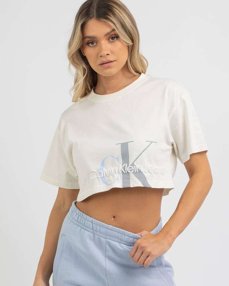 Calvin Klein Two Tone Monogram Cropped T-Shirt for Womens