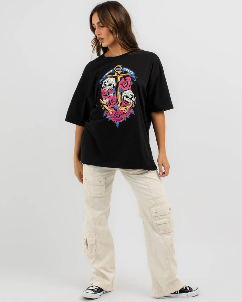 The Mad Hueys Skulls And Roses Oversized T-Shirt for Womens