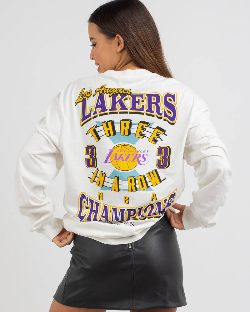 Mitchell & Ness LA Lakers Three-Peat Long Sleeve T-Shirt for Womens