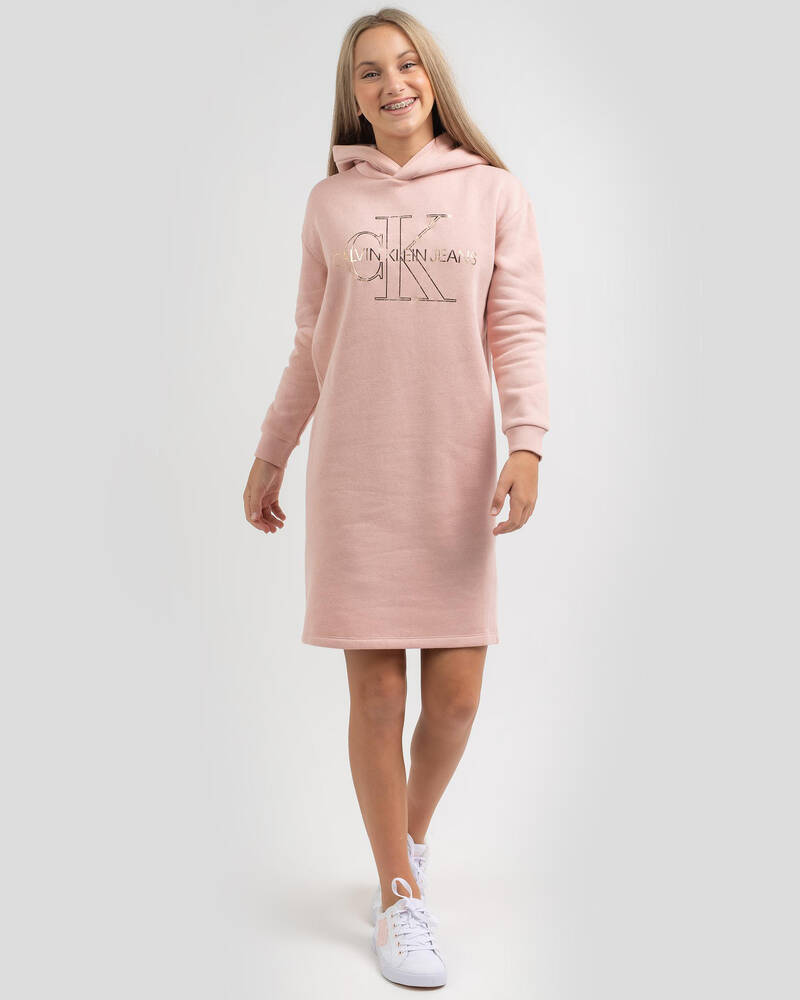 Calvin Klein Girls' Monogram Outline Hoodie Dress for Womens