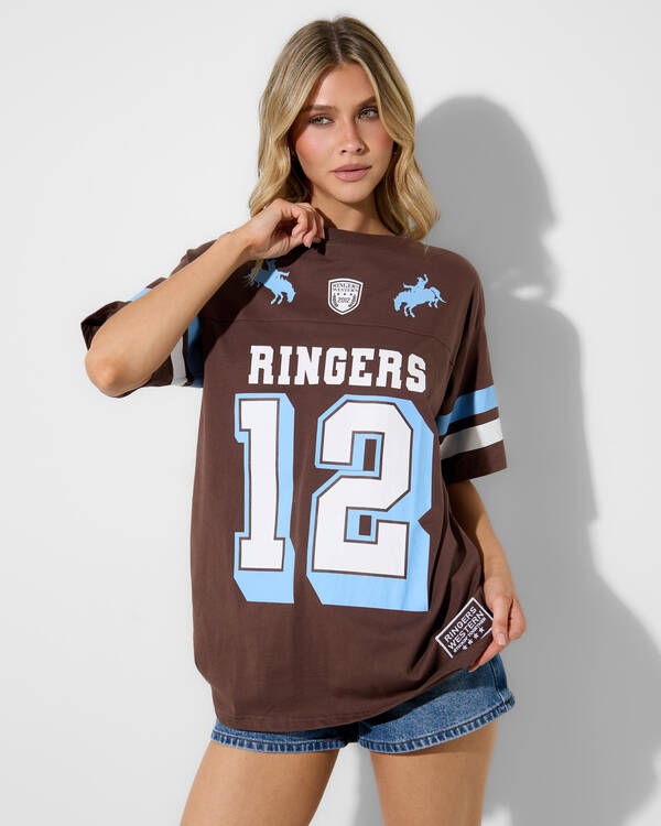 Ringers Western Rodeo Cowboy Athletic Oversized T-Shirt for Womens