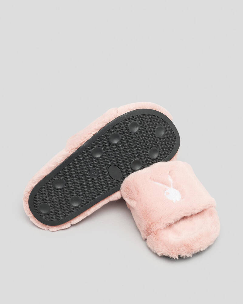 Playboy Fuzzy Bunny Slide Sandals for Womens