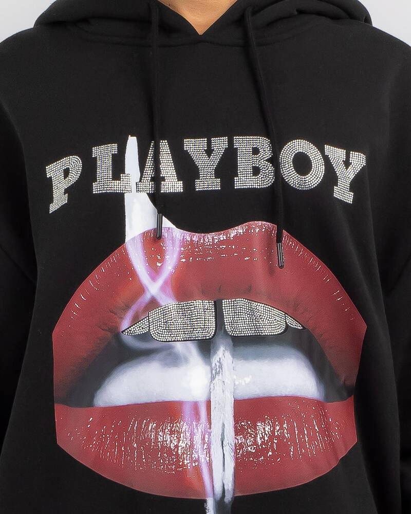 Playboy Diamante` Lips Hoodie for Womens
