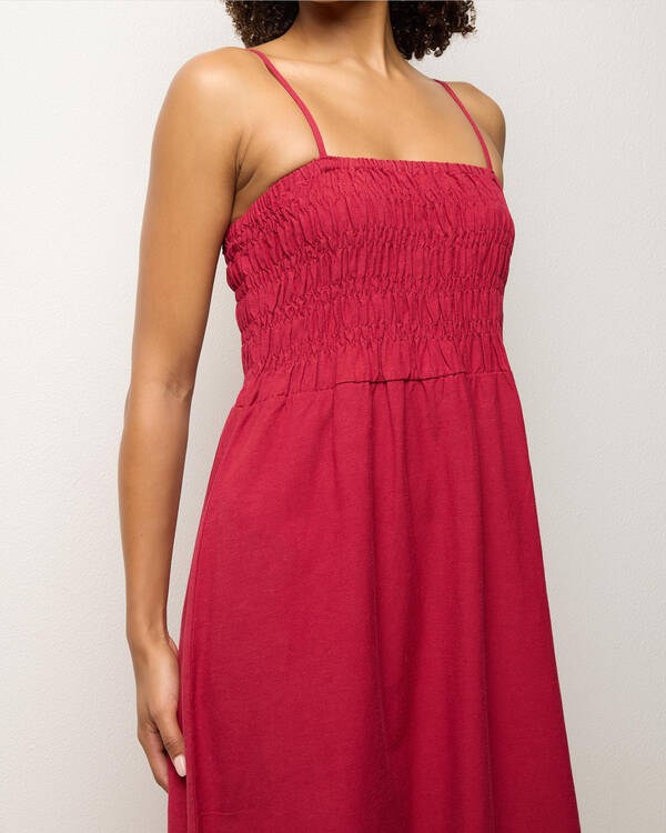 Rhythm Classic Shirred Midi Dress for Womens