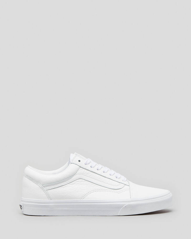 Vans Old Skool Leather Shoes In White Mono - Fast Shipping & Easy ...
