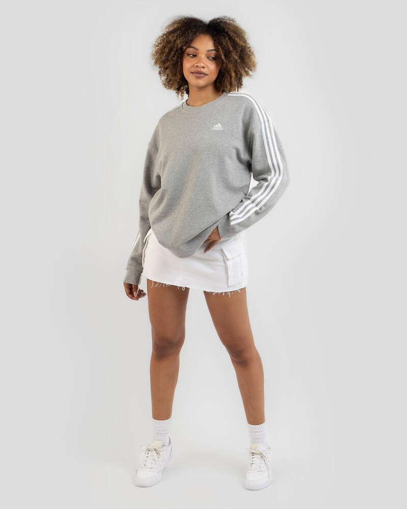 Shop adidas Essentials 3 Stripe Sweatshirt In Medium Grey Heather/white
