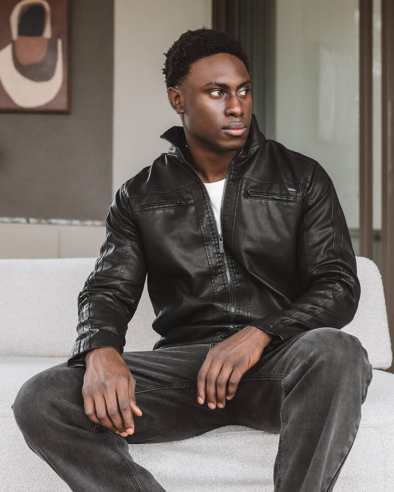 Dexter Scatter Hooded Faux Leather Jacket for Mens