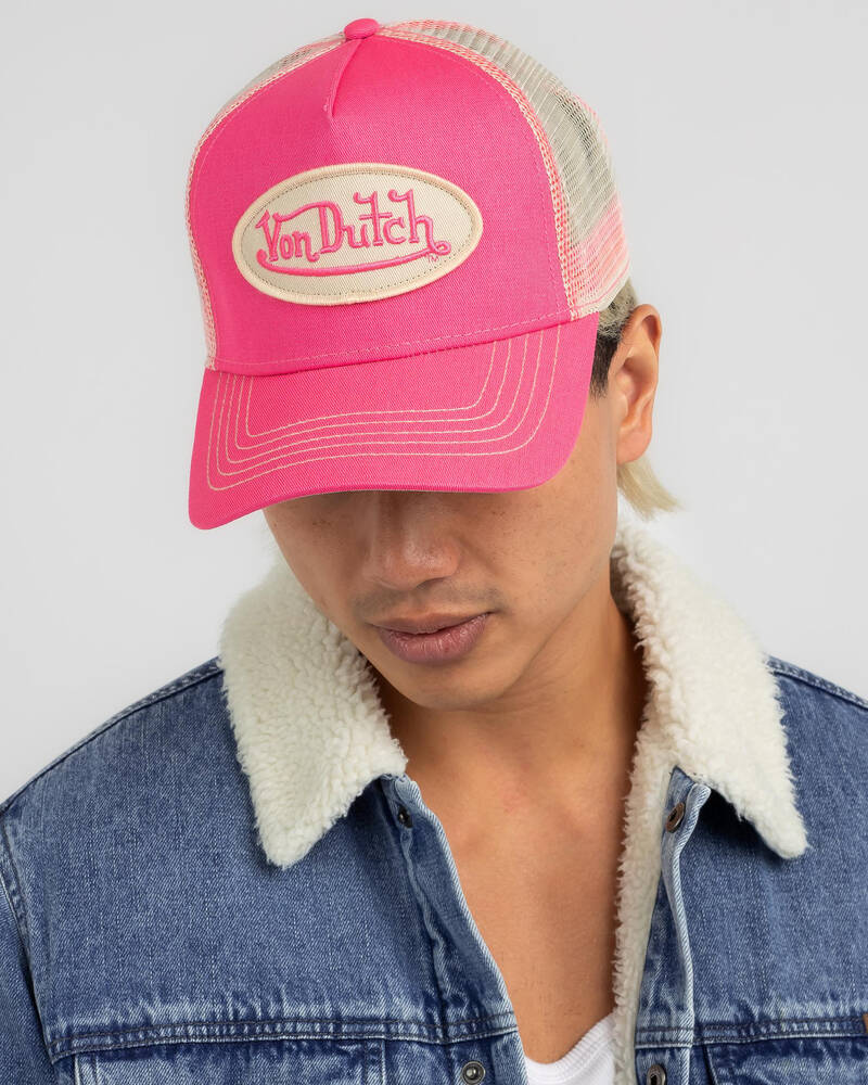Von Dutch Pink Khaki Cream Trucker Cap for Mens