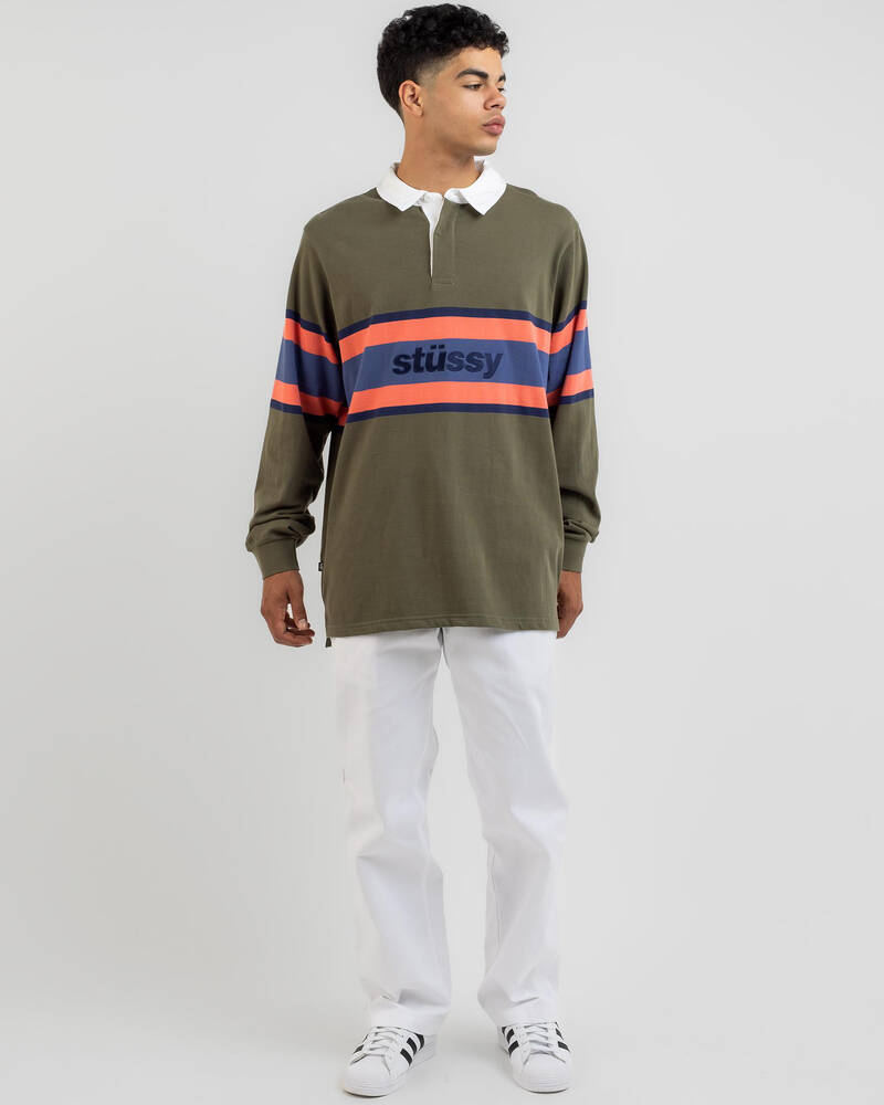Shop Stussy Italic Stripe Rugby Long Sleeve Shirt In Olive - Fast ...