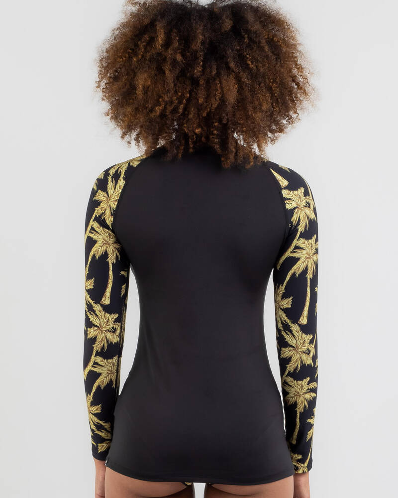 Rip Curl Kindred Palms Long Sleeve UPF Rash Vest In Black FREE
