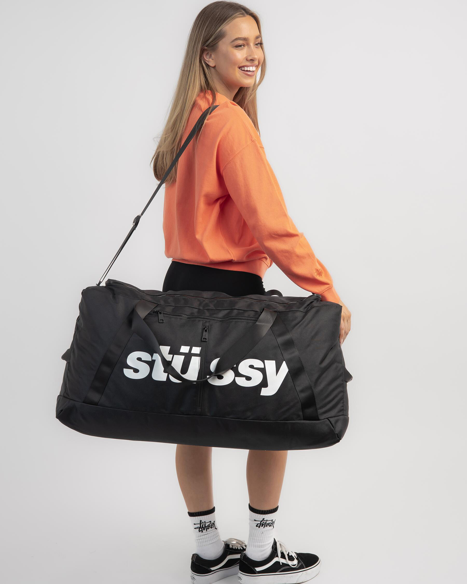 Stussy Italic Duffle Bag In Black - FREE* Shipping & Easy Returns