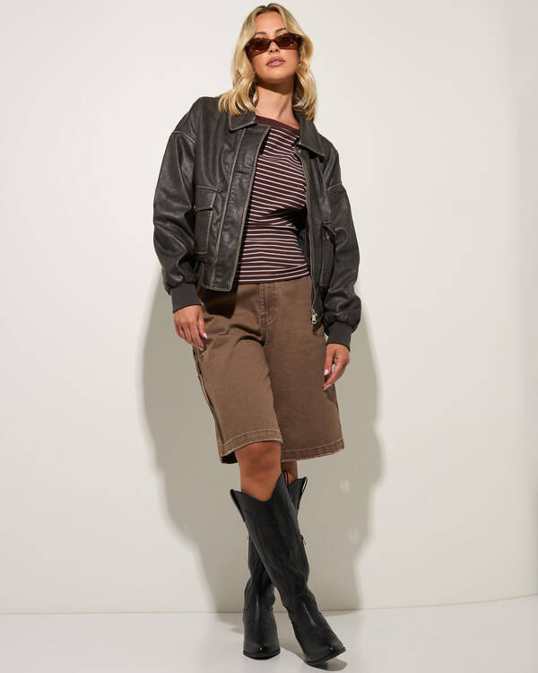 Ava And Ever Garage Faux Leather Bomber Jacket for Womens