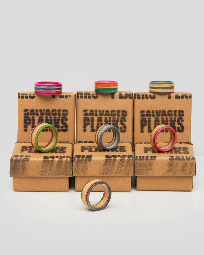 Salvaged Planks Wooden Recycled Skateboard Ring for Mens