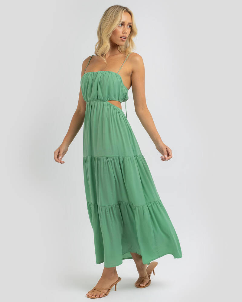 whyte valentyne green dress Valina | Green Ruched Asymmetric Maxi Dress With Drape main image 0
