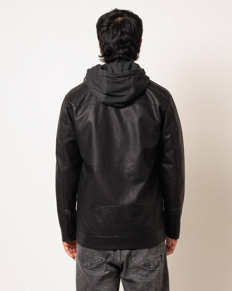 Dexter Scatter Hooded Faux Leather Jacket for Mens