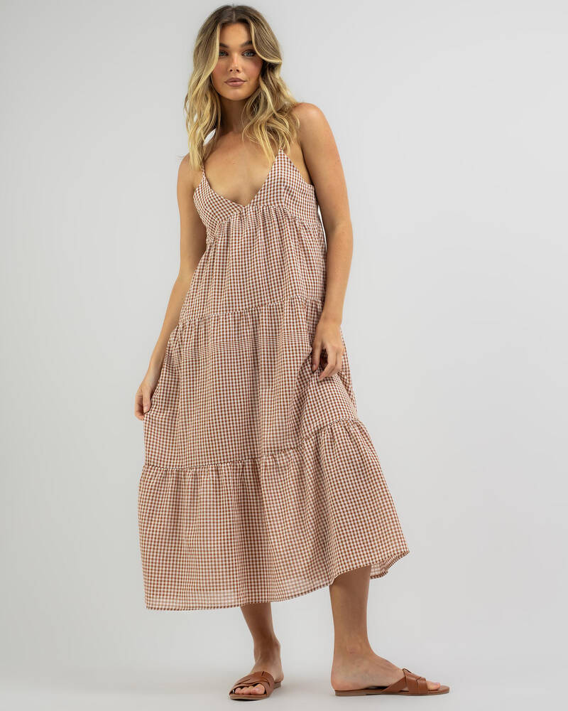 Rhythm Lola Check Tiered Midi Dress for Womens