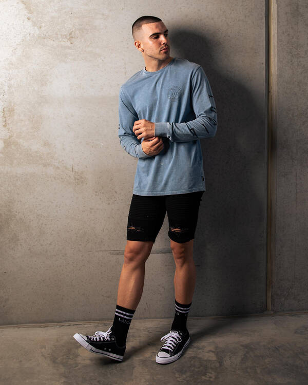 Grid Denim Shorts