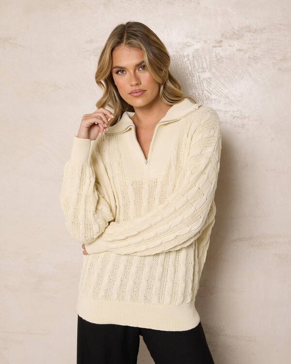 Judy Half Zip Collared Cable Knit Jumper