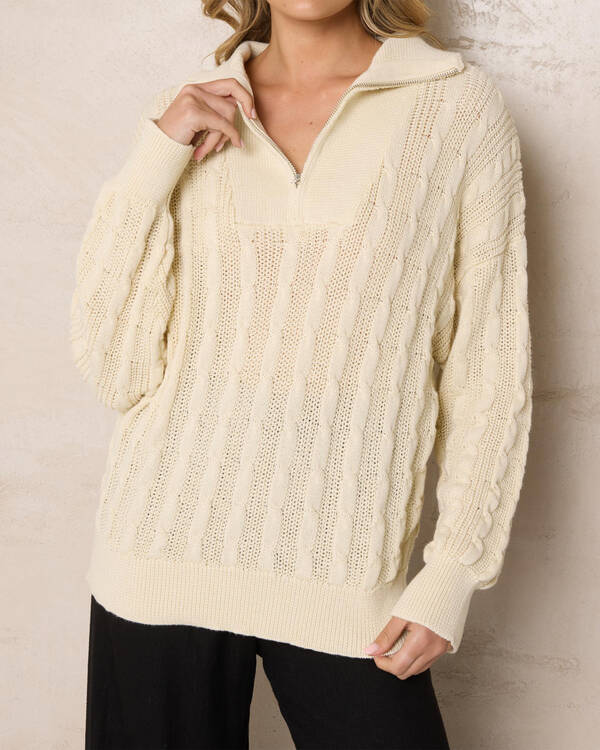 Judy Half Zip Collared Cable Knit Jumper