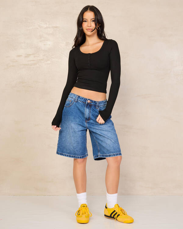 Basic Fine Rib Henley Long Sleeve Top