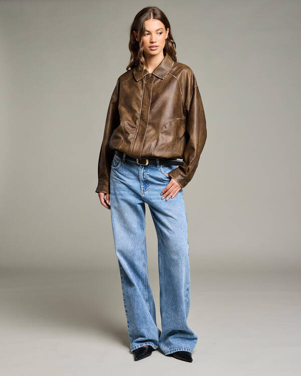 Dakota Faux Leather Bomber Jacket