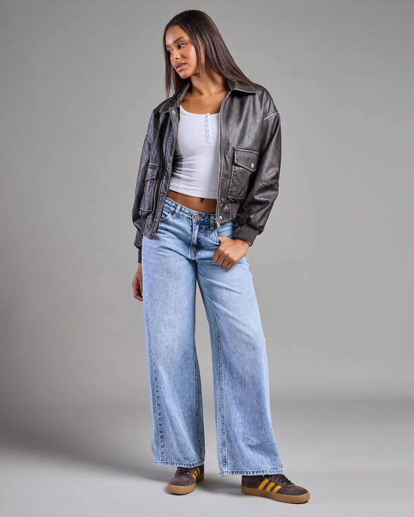 Garage Faux Leather Bomber Jacket