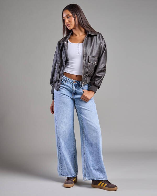 Garage Faux Leather Bomber Jacket