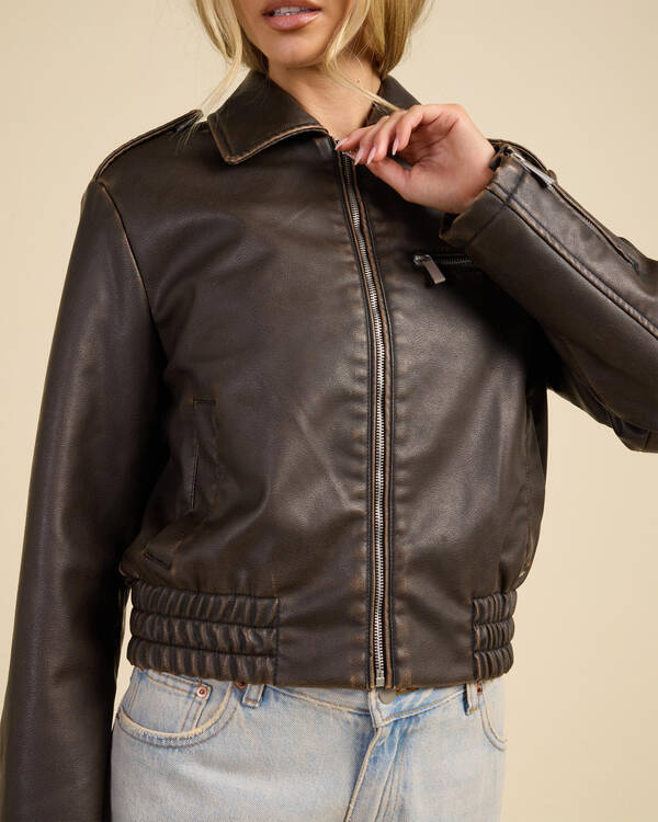 Pilot Faux Leather Bomber Jacket