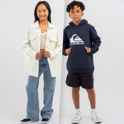 Two children posing for the camera wearing City Beach New Arrivals