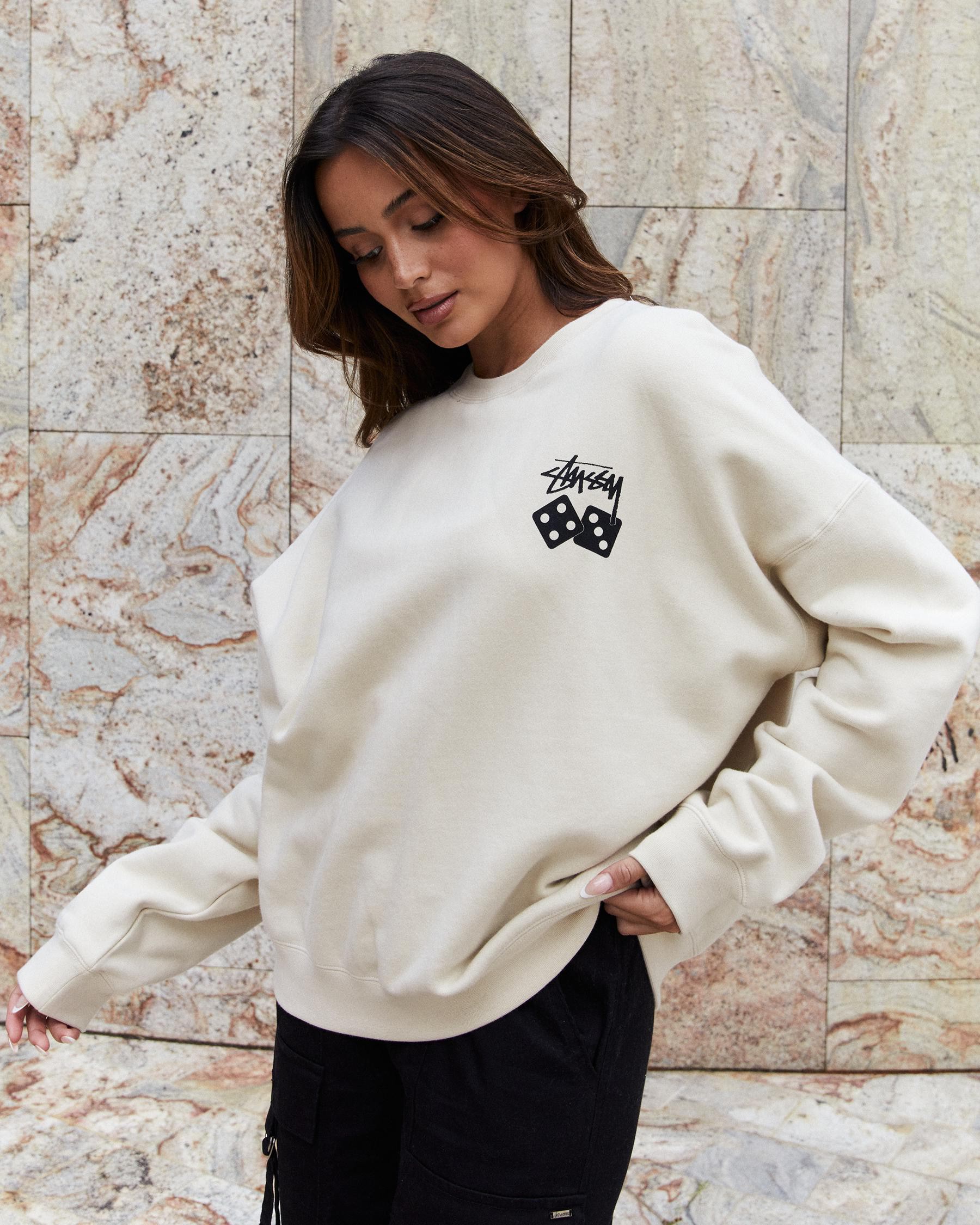 Shop Stussy Dice Oversized Crew In Natural - Fast Shipping & Easy ...