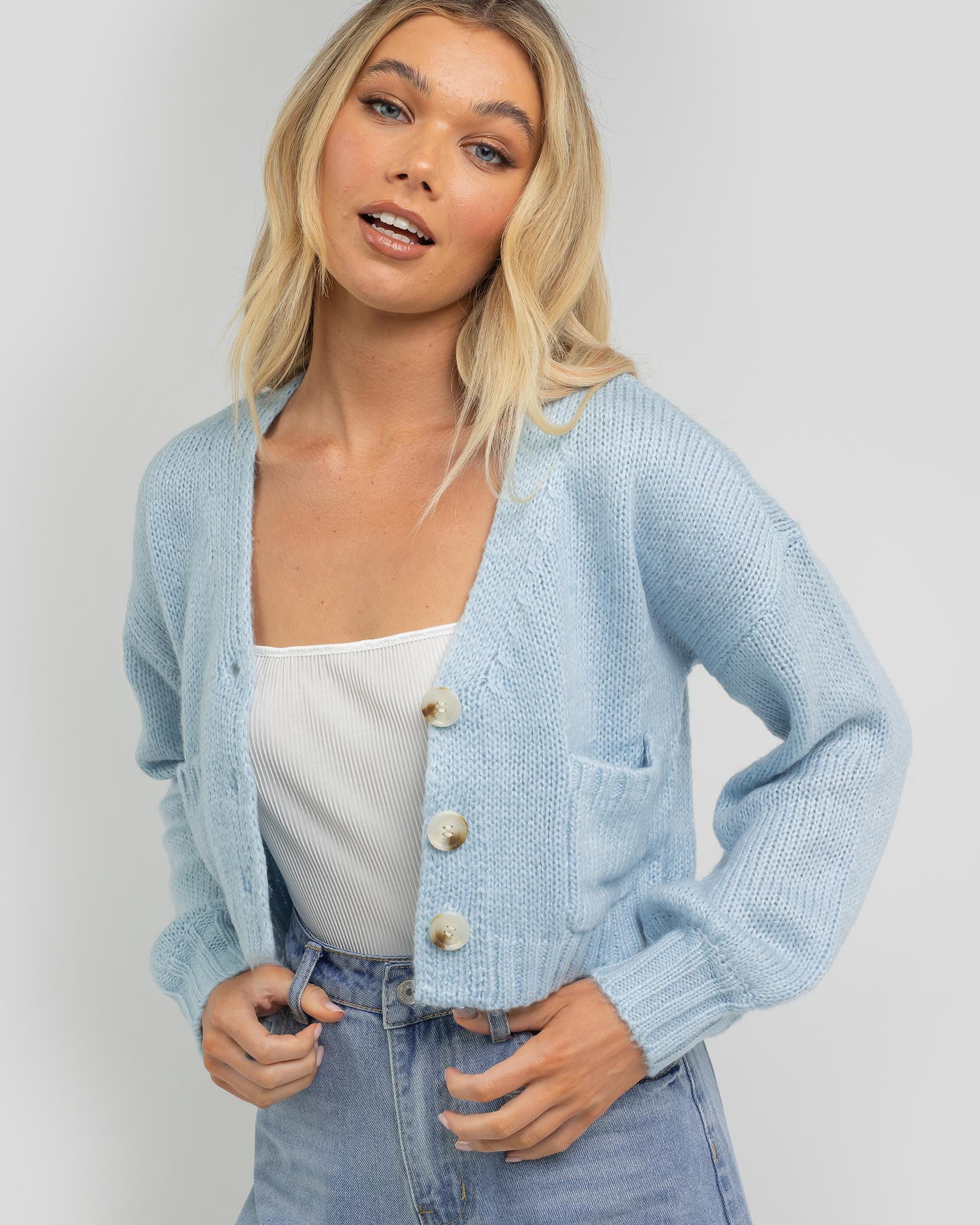Mooloola She's On It Knit Cardigan In Light Blue - Fast Shipping & Easy ...