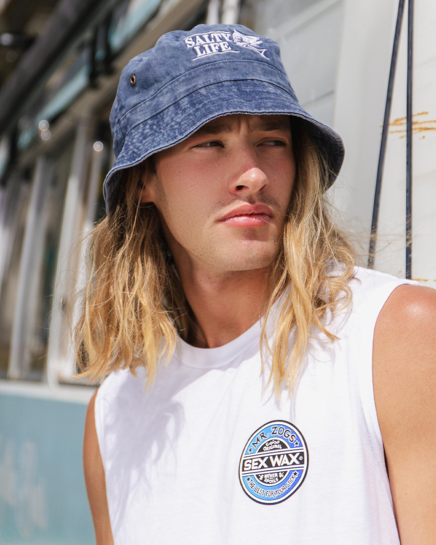 Salty Life Scoop Bucket Hat In Denim Fast Shipping & Easy Returns