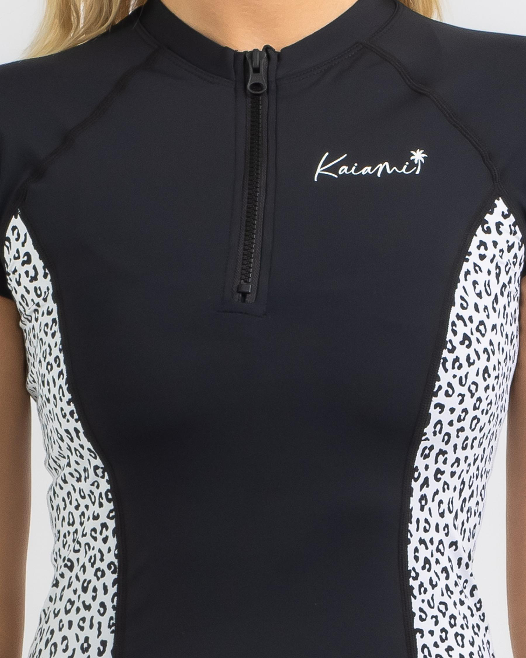 Shop Kaiami Sassy Cap Sleeve Rash Vest In Black/leopard Fast Shipping